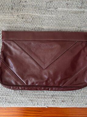 80s Vintage Leather Brown Maroon Clutch Purse